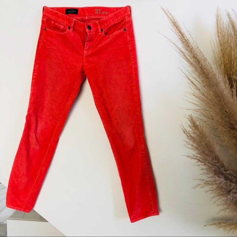 J CREW Toothpick Corduroy Low Mid Rise Hot Pink Salmon Skinny Jeans Pants 27